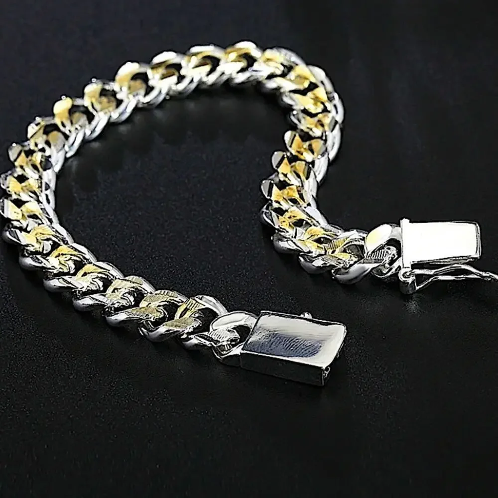 Chain Link Luxury Bracelet Two Tone Stainless Steel Sterling Silver Gold Plated